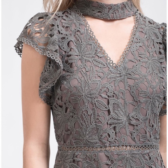 NWT J.O.A. grey lace dress- just one answer size large woman’s dress cap sleeve - Picture 4 of 10